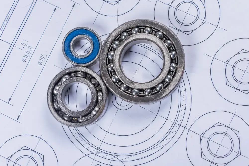 Precision bearings on an engineering blueprint